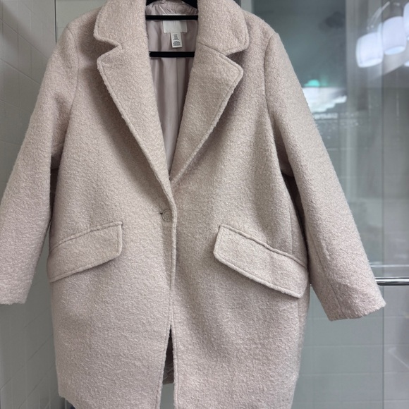 H&M Twill Coat Light Beige Cream Button Closure Oversized Size XXL 2XL - Picture 4 of 7